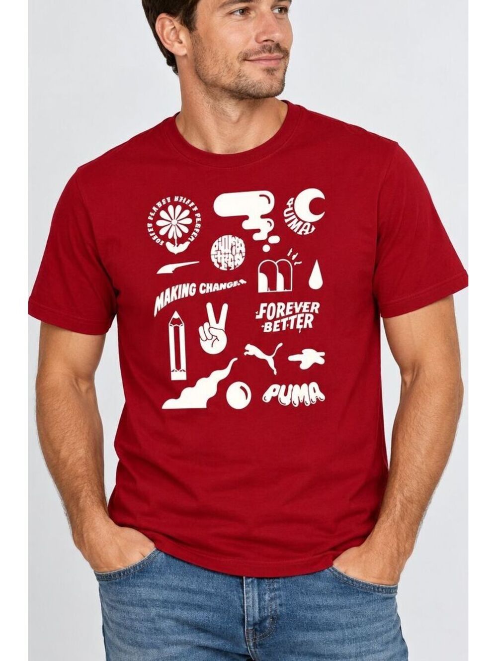 PUMA Red Downtown Graphic Tee Men's Small 531596-22 Cotton Crewneck Shirt